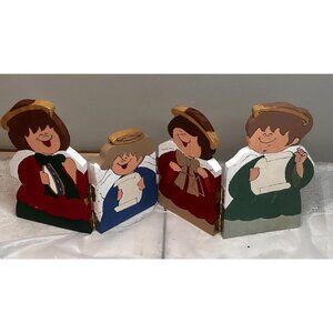 Christmas Angel Carolers Stand Up Decor Accordion Vtg Wooden Shelf Sitters Vtg